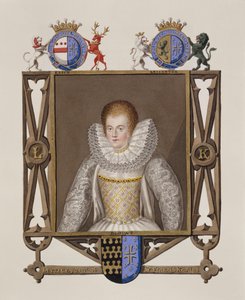 Porträtt av Lettice Knollys (ca 1541-1634) Dotter till Sir Francis Knollys från Memoirs of the Court of Queen Elizabeth, publicerad 1825 (wc och gouache på papper)