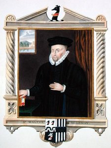 Porträtt av Sir Walter Mildmay (ca 1520-89) från "Memoirs of the Court of Queen Elizabeth" efter ett porträtt av Sir William Segar (d.1633), publicerat 1825 (akvarell och gouache på papper) av Sarah Countess of Essex