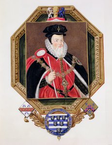 Porträtt av William Cecil (1520-98) 1:e baron Burghley från Memoirs of the Court of Queen Elizabeth, efter en bild av Marcus Gheeraerts den yngre (ca 1561-1635) publicerad 1825 (wc och gouache o
