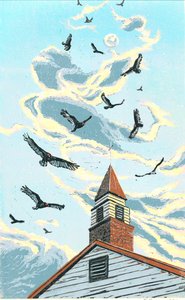 Budbärare, 2024 (Linocut) av Sarah Drummond