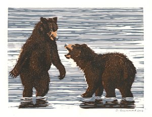 Salmon Stream Frolics, 2016 (Linoleumsnitt)