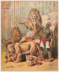 Framträdande lejon med sin förare på Barnum & Bailey Circus från P.T.Barnum