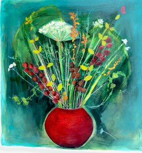 Rödbrun vas, 2022 (olja på duk) av Sarah Thompson-Engels