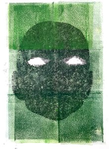 Eyeless, 2020, (monoprint) av Sarah Thompson-Engels