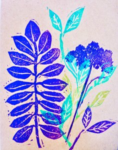 Flora (linosnitt) 2020 av Sarah Thompson-Engels