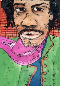 Hendrix (bläck på papper) 2020 av Sarah Thompson Engels