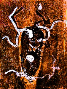 Orange abstrakt 2020 (monoprint) av Sarah Thompson-Engels