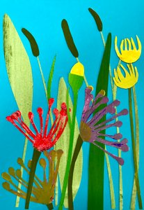 blommor och gräs, 2019 (collage) av Sarah Thompson Engels
