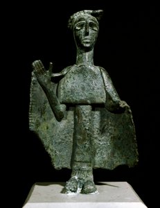 Nuragisk kultur (nuraghi) Sardinian: bronsstatyett av kvinna i bön kallad Torralba. 700-talet f.Kr. Cagliari, National Archaeological Museum, Sardinien, Italien