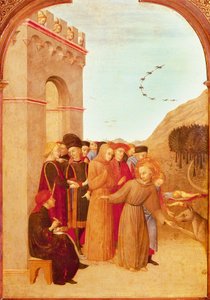 Saint Francois av Assisi talar med vargen från Gubbio (detalj) (äggtempera på poppelpanel)