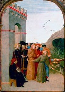 Saint Francois av Assisi talar med vargen från Gubbio (detalj) (äggtempera på poppelpanel)