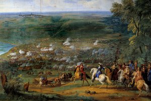 Trettioåriga krig: "" Vy över slaget vid Rocroy (Rocroi) den 19/05/1643 mot de franska trupperna från hertigen av Enghien och de spanska trupperna Francisco de Melo"" Detalj, målning av Sauveur Le Conte (Leconte) , Le Comte, Lecomte) (1659-1694)