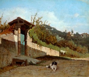 Portik av toskansk villa, av Francesco Saverio Altamura (1826-1897), olja på duk, 23x27 cm.