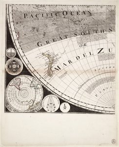 En ny och riktig världskarta (utsnitt), ca 1774 (kolorerad gravyr)