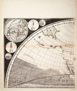 En ny och riktig världskarta (utsnitt), ca 1774 (kolorerad gravyr)