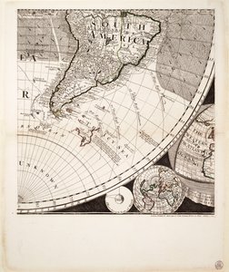 En ny och riktig världskarta (utsnitt), ca 1774 (kolorerad gravyr)