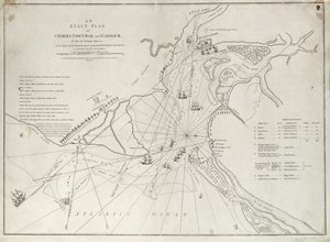 En exakt plan över Charles Town bar och hamn, från en faktisk undersökning i samband med att Fort Sullivan anfölls den 28 juni 1776 av Hans Majestäts eskader under befäl av Sir Peter Parker