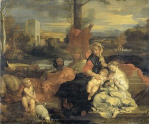 St Catherines mystiska äktenskap av Sébastien Bourdon (follower of)