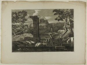 Landskap med en herde och hans flock av Sébastien Bourdon
