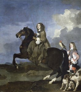 Porträtt av drottning Christina av Sverige 1626-1689 till häst, 1653-1654