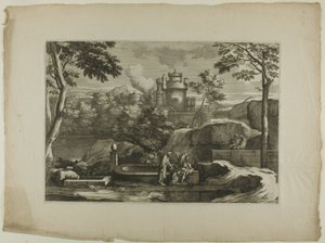 Utsikt över en stad (Kristus med den barmhärtige samariten vid brunnen) av Sébastien Bourdon
