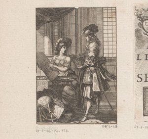 Geometria och ung man med geometrisk ritning Titelsida för: Pratique de la géometrie, sur le papier et sur le terrain (...), 1669 av Sébastien Leclerc (I)