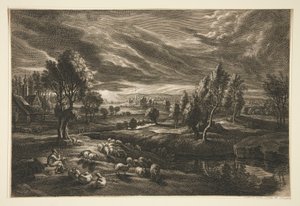 Herde och får vid solnedgången