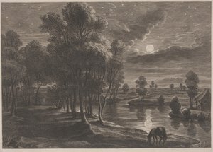Månbelyst flodlandskap av Schelte Adams Bolswert, after Sir Peter Paul Rubens