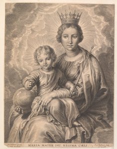 Mary med barn och jordglob Maria mater dei, regina caeli (titel på objekt)