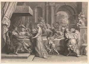 Salome visar Johannes Döparens huvud för Herodes av Schelte Adamsz. Bolswert