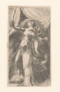 Judith med huvudet av Holofernes i en påse av Schiavone (attributed to)