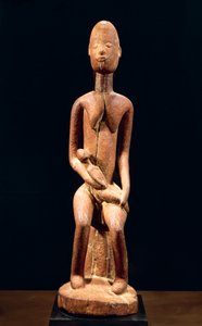 マスター オブ レッド マタニティ作、高さ 59 cm、ドゴン族の部族芸術マリスウェディッシュによる、母と子を描いた木の彫刻