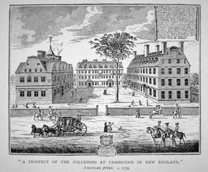 Harvard College, Cambridge, Massachusetts c.1739 (litho) av School American