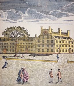 Harvard College, Cambridge, Massachusetts c.1740 (lito i färg) av School American