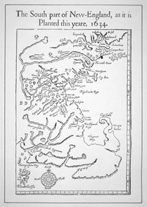 Karta inklusive Massachusetts Bay (litho) av School American