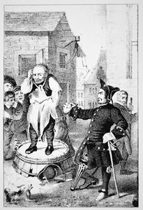 Peter Stuyvesant tuktar Willem Wickendam för att ha predikat en baptistpredikan (litho) av School American