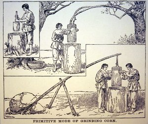 Primitiv metod för att mala majs (litho) av School American