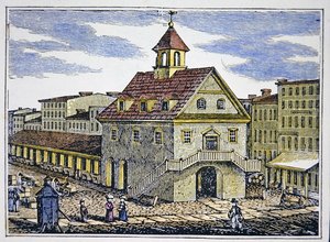 The Old Court House of Philadelphia (färg litho) av School American