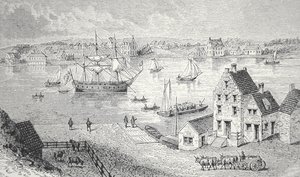 Färjan, New York, ca 1750 (litho)