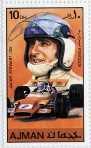 Emirates Arab Units stämpel som representerar den skotska bilföraren Jackie Stewart (Ne 1939)