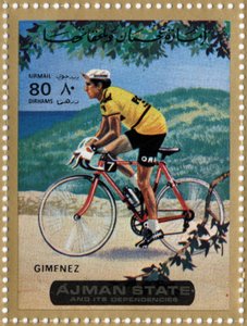 UAE-stämpel som representerar cyklisten Julio Jimenez (Ne 1934)