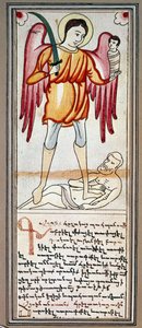 Representation av Saint Michael. Miniatyr från ett armeniskt manuskript. 1800-talets Paris, Armeniska museet av School Armenian