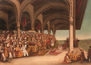 Utan titel (The Disrobing of Draupadi), ca. sent 1800-tal (olja på duk) av School Bengali