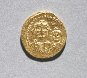 Solidus med Heraclius och hans Son Heraclius Constantine (framsidan), c.616-625 (guld) (se CVL 499741 för baksidan)