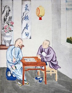 Ett strategispel i Kina, sent 1700-tal (akvarell på papper) av School Chinese