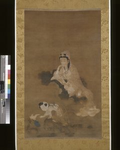 Avalokitesvara (Guanyin) På Lotus (bläck och färg på siden) av School Chinese