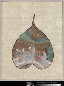 Bodhi blad med Luohan målning (bläck och färg på blad) av School Chinese