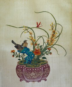Kinesisk konst: blommor och fåglar. 1700-tals sidenmålning. Paris, B.N.