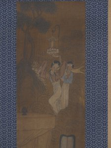 Fem kvinnor i en procession (bläck och färg på siden) av School Chinese