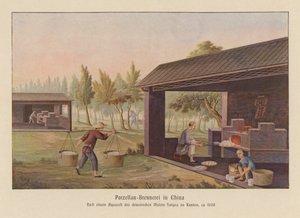 Porslinstillverkning i Kina (färglitografi) av School Chinese